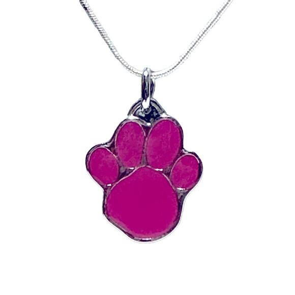 Coach - Paw Print pendant with .925 silver chain, EUC, fuchsia - Picture 1 of 6